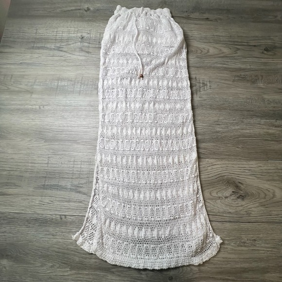 Blanco Dresses & Skirts - Blanco Crochet Maxi Skirt Womens OS White Cotton Knit Built-in Shorts Boho Peru